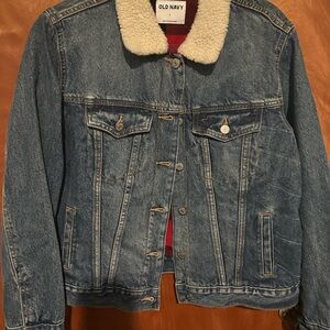 Old Navy Denim Jacket with Red Plaid Lining